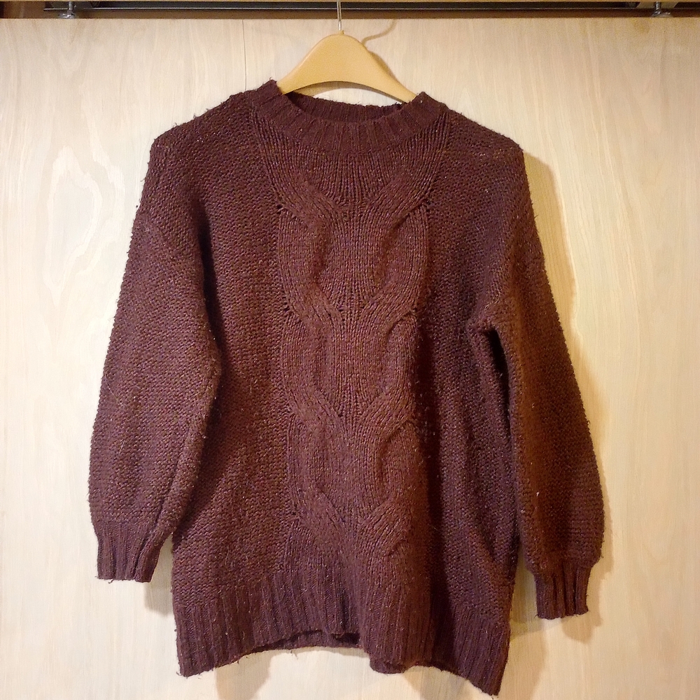 American Eagle Outfitters Burgandy Cable Knit Crewneck Sweater
